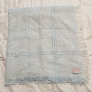 THE THREE WEAVERS Blue White Baby Blanket HandWoven Plaid Texas Vintage USA Made